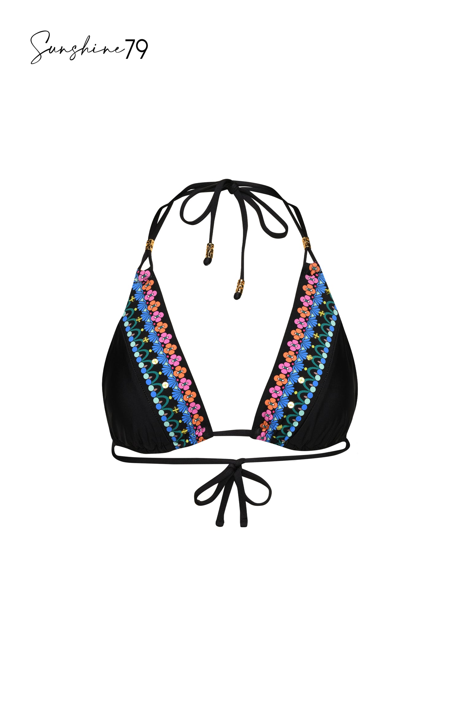 Pop Floral Solids Triangle Halter Bikini Swimsuit Top