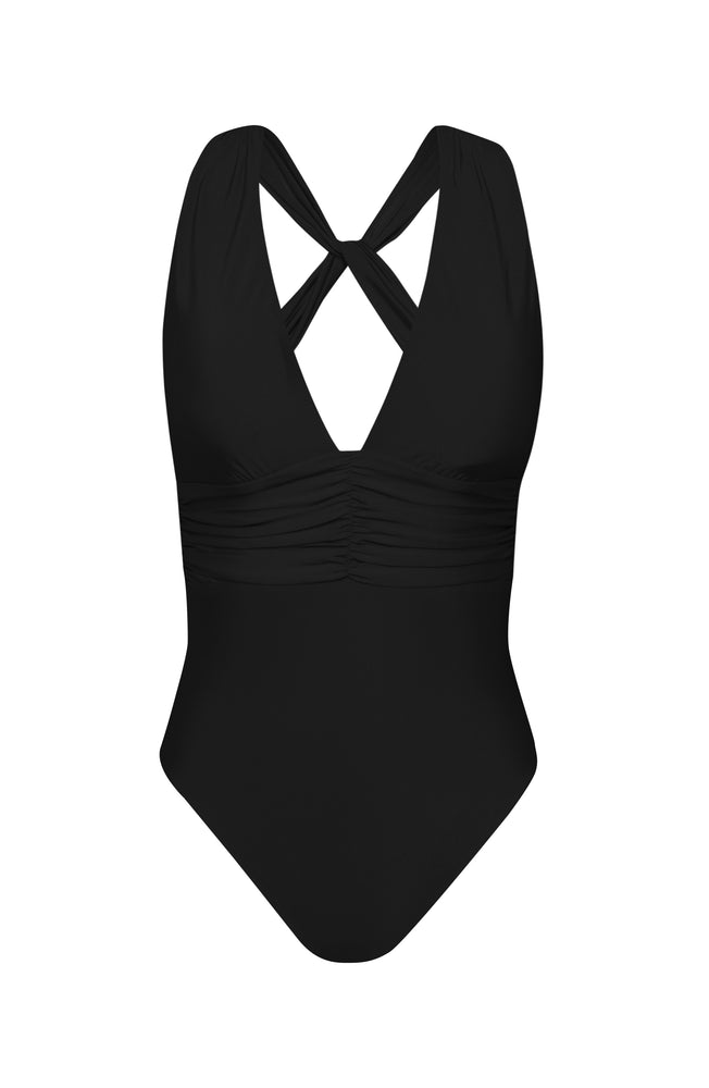 Image of the Sunshine 79 Sunshine Solids V-Plunge One Piece in Black.