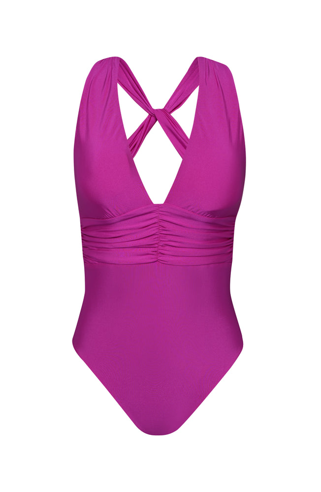 Image of the  Sunshine 79 Sunshine Solids V-Plunge One Piece in Bright Violet.