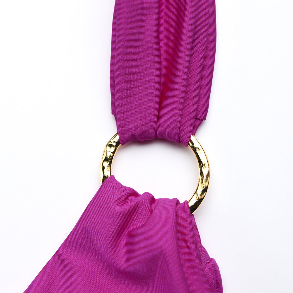 
                  
                    Detail image of the Sunshine 79 Sunshine Solids Halter Triangle Top in Bright Violet.
                  
                