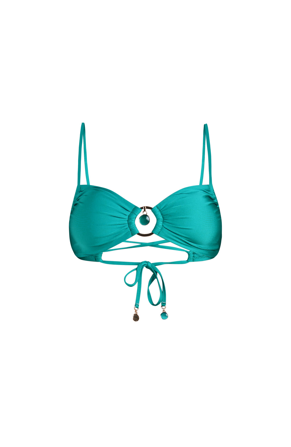 Image of a turquoise bikini on a white background
