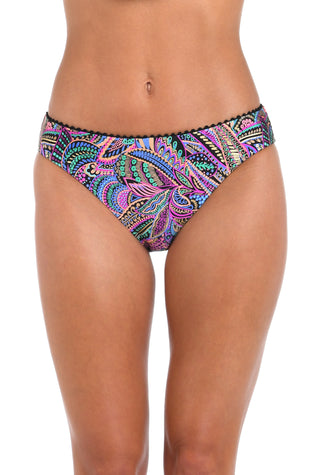 Front image of model wearing a Sunshine 79 Disco Dream Hipster Swimsuit Bottom.