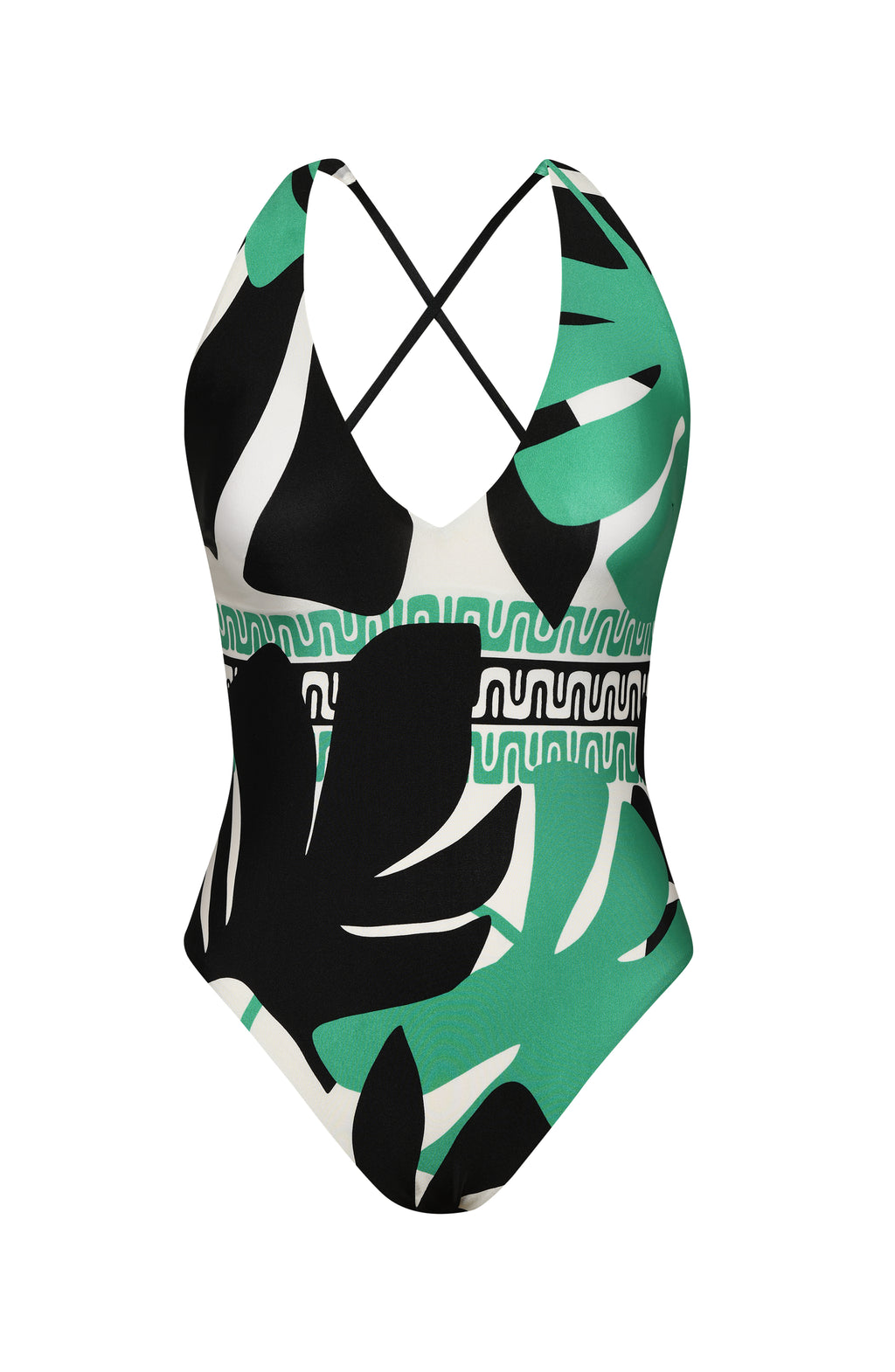 Image of the Sunshine 79 Monstera V-Plunge One Piece.