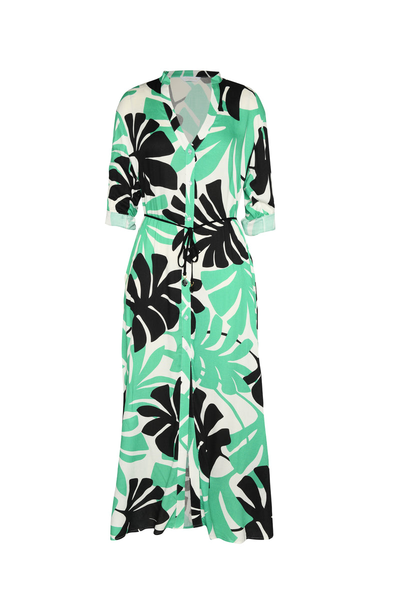 Image of the Sunshine 79 Monstera Button Up Maxi Dress.