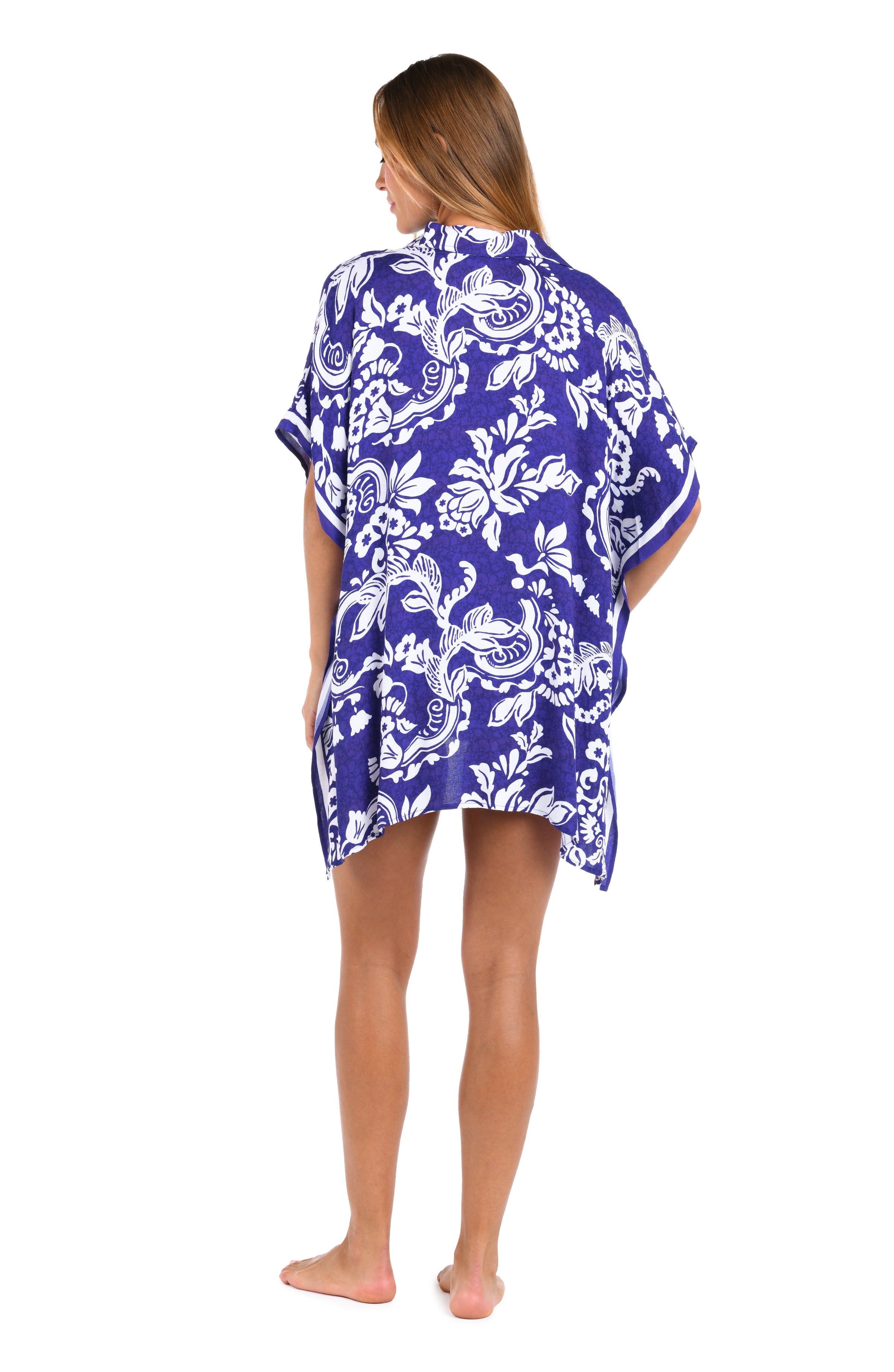 Back image of model wearing a Sunshine 79 Flower Trip Resort Button Down Shirt.