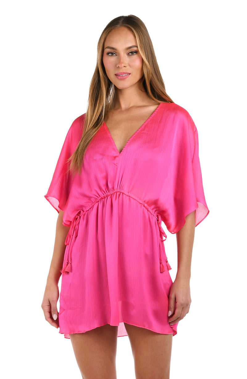 Sunshine 79 Radiance Crinkle Covers V-Neck Tunic - Bright Pink