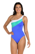 Front image of model wearing the 24th & Ocean One Shoulder One Piece.