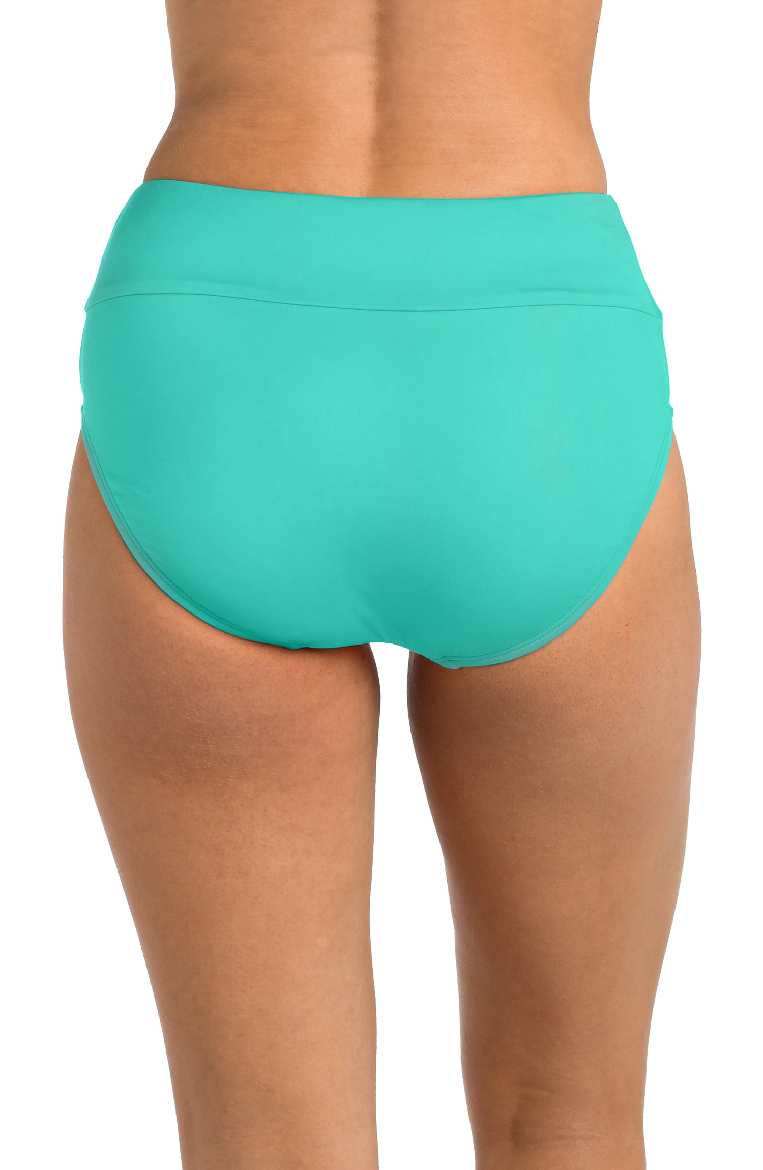 Model wearing the 24th & Ocean Solid High Waist Bottom in Aquamarine.