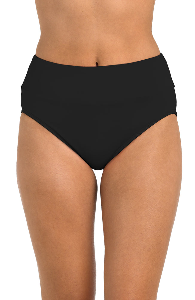 Front image of model wearing the 24th & Ocean Solid High Waist Bottom.