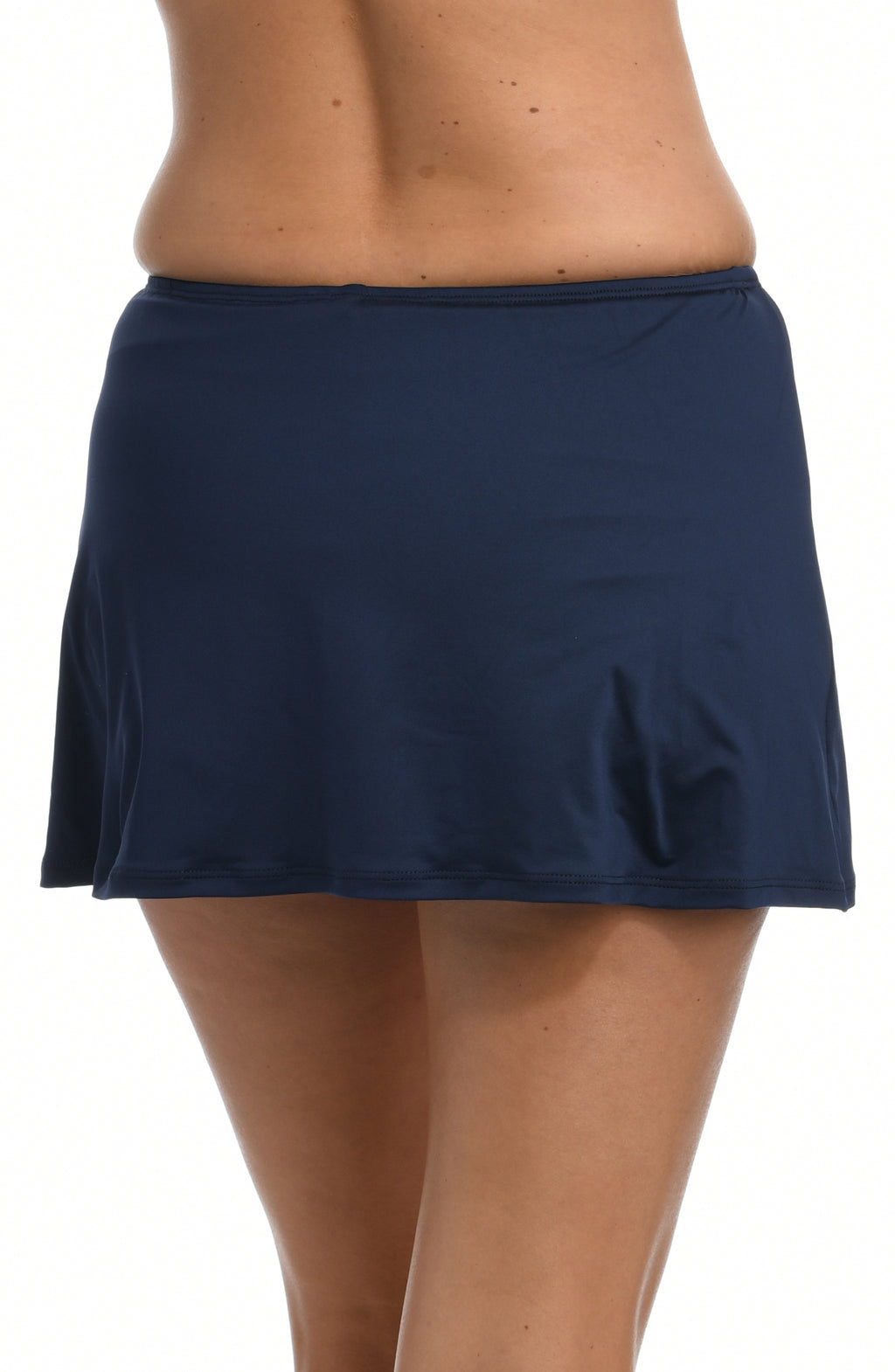 Midnight blue skirt worn by a person on a white background