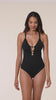 Model is wearing a black one piece swimsuit from our Best-Selling Island Goddess collection.