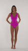 This is a video of a Model is wearing a orchid colored one piece swimsuit from our Best-Selling Island Goddess collection.