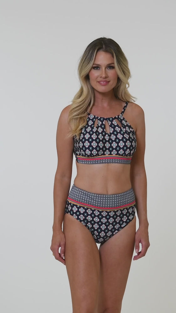 
            
                Load and play video in Gallery viewer, 24th &amp;amp; Ocean Alexandria Tile Underwire Cutout High Neck Bikini Top
            
        