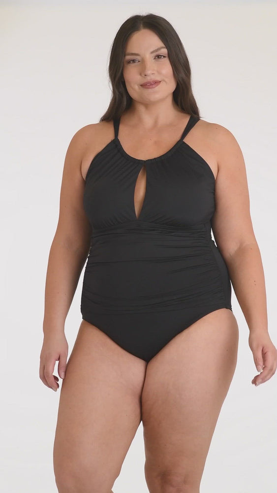
            
                Load and play video in Gallery viewer, This is a video of a Model is wearing a black one piece swimsuit from our Best-Selling Island Goddess collection.
            
        