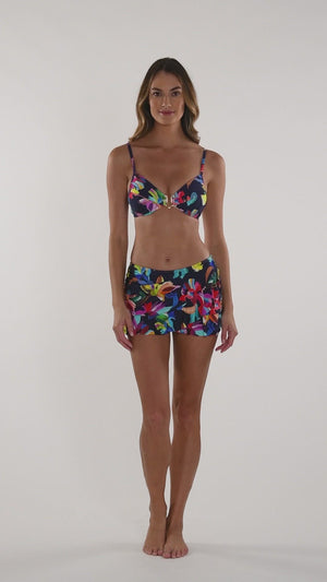 
            
                Load and play video in Gallery viewer, This is a video of a Model is wearing a multi-colored tropical printed ruffle skirted swimsuit bottom from our By the Sea collection.
            
        