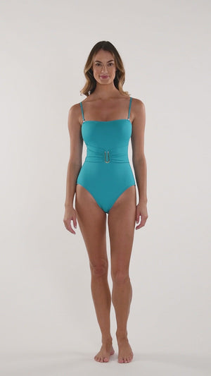 
            
                Load and play video in Gallery viewer, This is a video of a Model is wearing a turquoise colored one piece swimsuit from our Best-Selling Island Goddess collection.
            
        