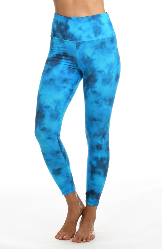 
            
                Load image into Gallery viewer, Model is wearing a blue dreamy cloud-inspired printed high waist legging from our Head in the Clouds collection.
            
        