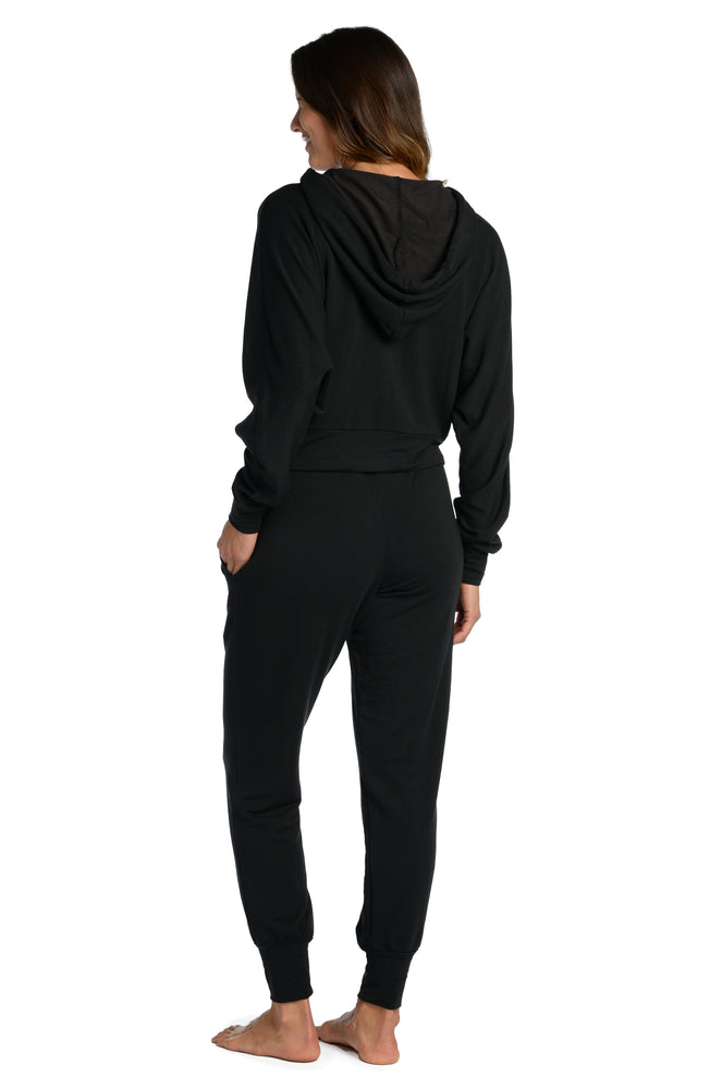 
            
                Load image into Gallery viewer, Model is wearing a black colored french terry hoodie from our Cozy Knit collection!
            
        