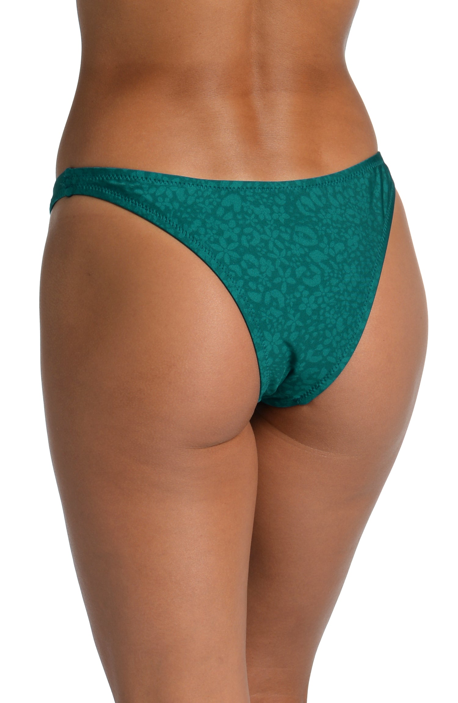 Model is wearing a jade colored spot printed cheeky hipster bottom from our Ditsy Spot collection!