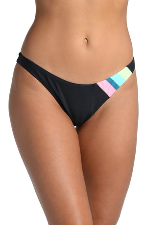 
            
                Load image into Gallery viewer, Model is wearing a vibrant colorblock against a solid black ground printed cheeky hipster bottom from our Colorblock collection!
            
        