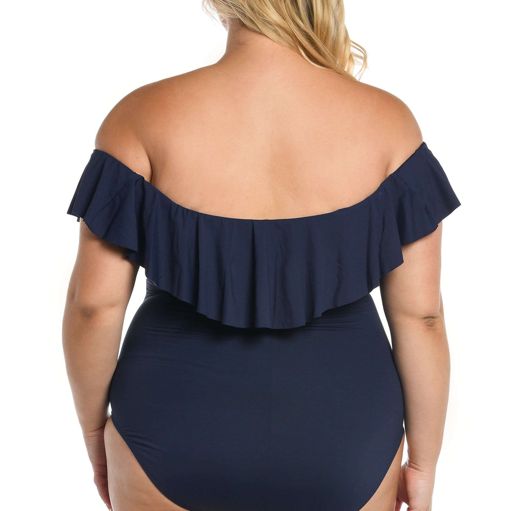 La Blanca Women's Island Goddess One-Piece Swimsuit - Off Shoulder Ruffle Bodice