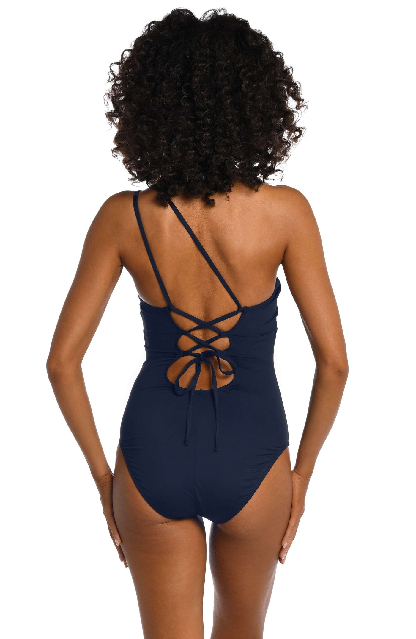 
                  
                    Model is wearing a indigo colored one piece swimsuit from our Best-Selling Island Goddess collection.
                  
                