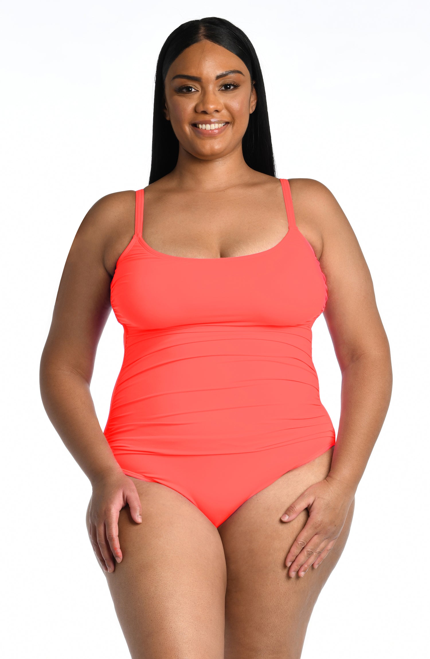 Coral-red one-piece swimsuit