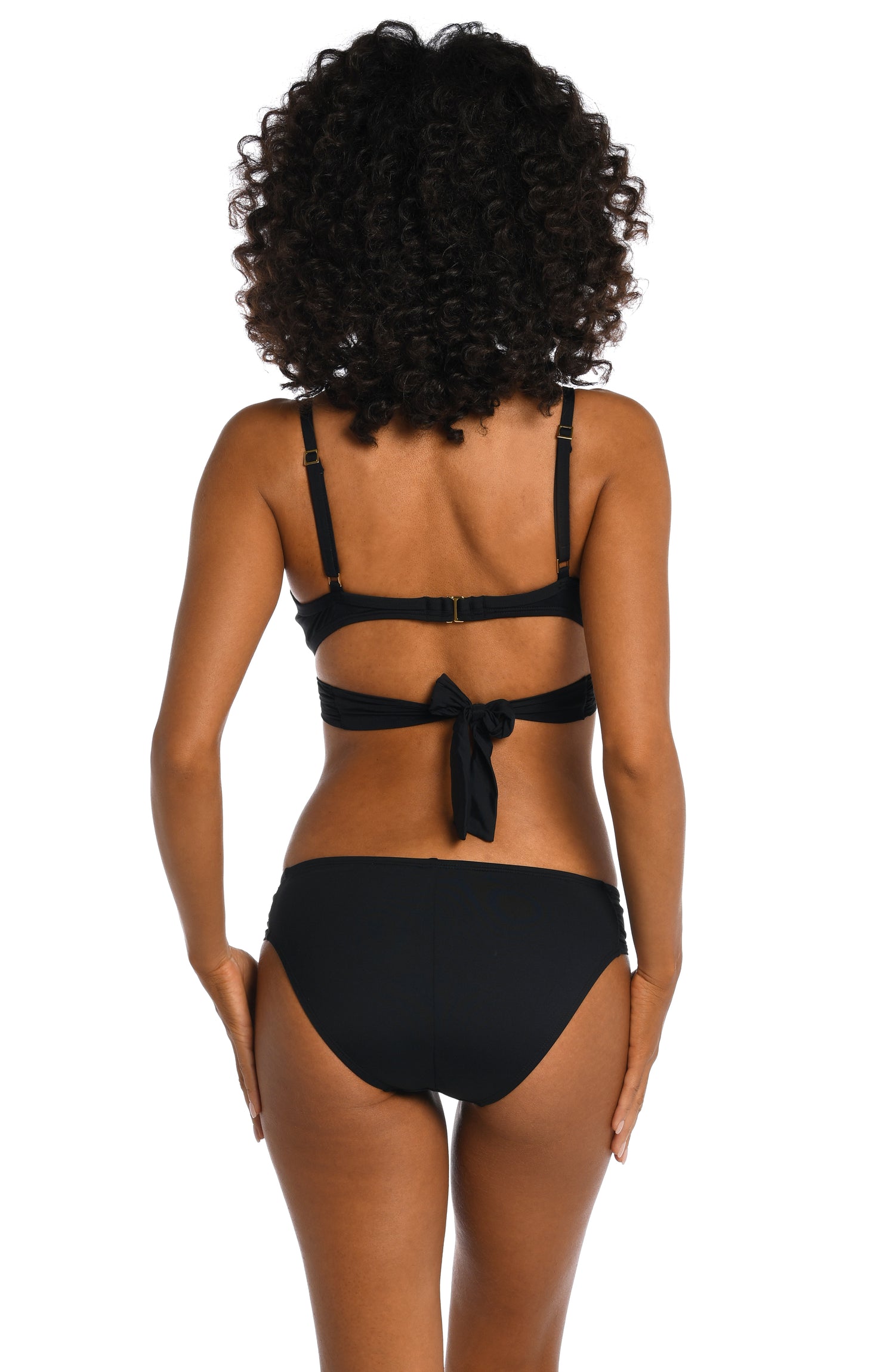 Model is wearing a black underwire bikini swimsuit top from our Best-Selling Island Goddess collection.