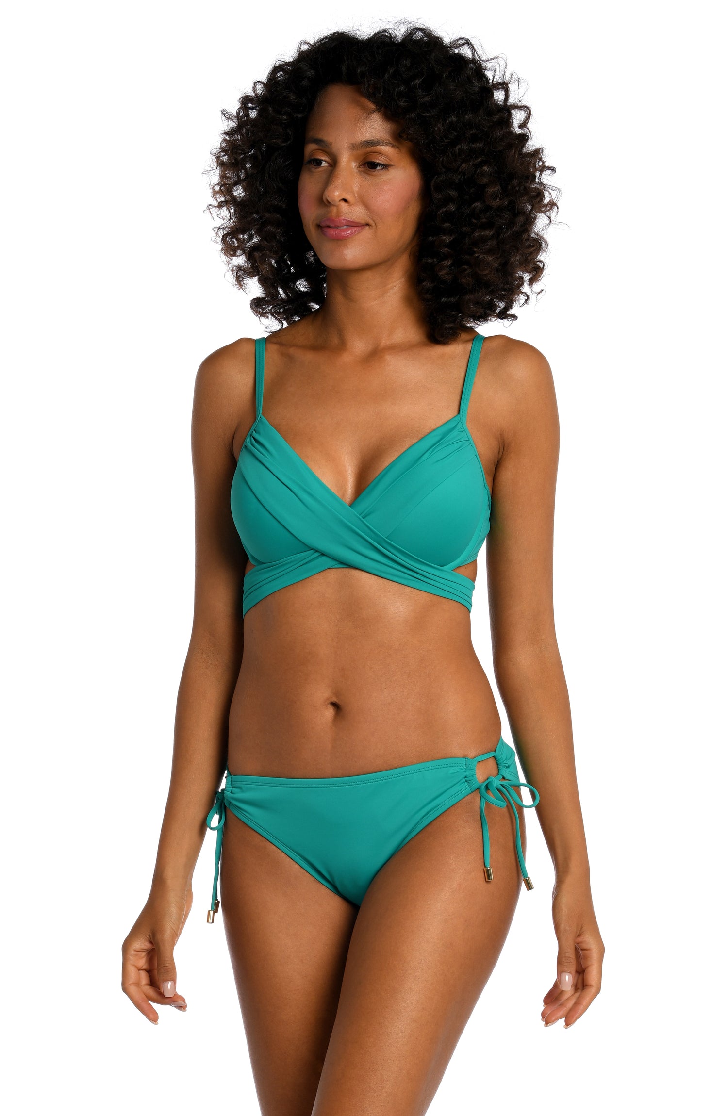 Model is wearing a emerald colored underwire swimsuit top from our Best-Selling Island Goddess collection.