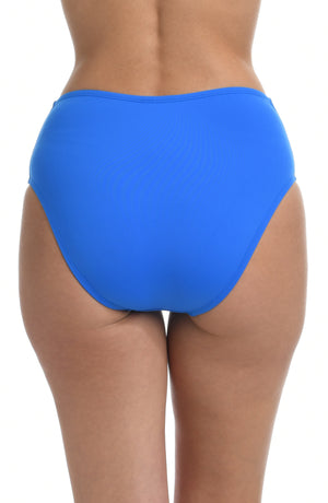 
            
                Load image into Gallery viewer, Model is wearing a capri blue colored high waist swimsuit bottom from our Best-Selling Island Goddess collection.
            
        
