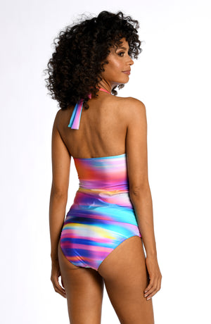 
            
                Load image into Gallery viewer, Model is wearing a multi colored ombre printed halter tankini top from our Sunset Shores collection!
            
        