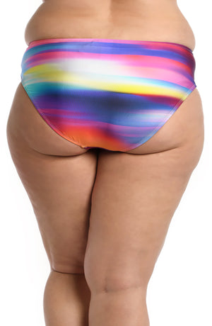 
            
                Load image into Gallery viewer, Model is wearing a multi colored ombre printed hipster bottom from our Sunset Shores collection!
            
        