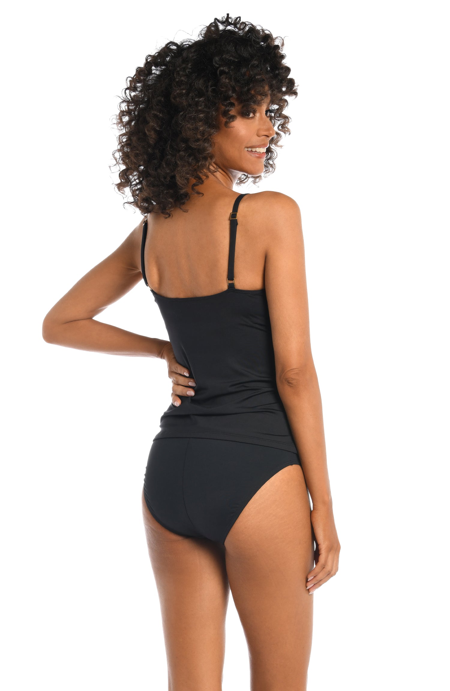 Black Tie Front Underwire Tankini Top, Swimsuits For All