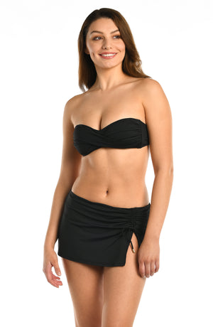 Model is wearing a black bandeau swimsuit top from our Best-Selling Island Goddess collection.