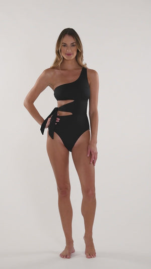 
            
                Load and play video in Gallery viewer, Island Goddess Cutout One Shoulder One Piece - Black
            
        