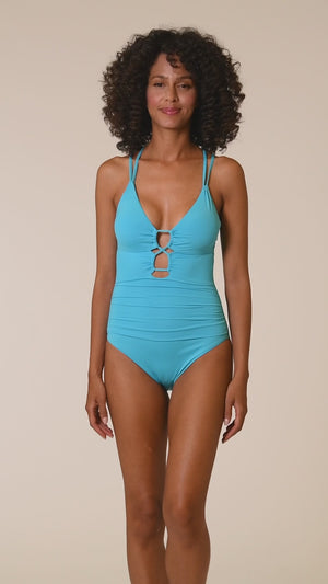 
            
                Load and play video in Gallery viewer, Island Goddess Underwire Lace Up One Piece - Azul - FINAL SALE
            
        